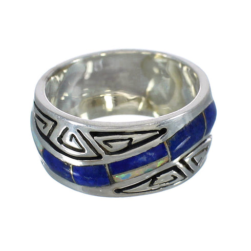 Lapis And Opal Inlay Water Wave Southwestern Sterling Silver Ring Size 6-1/2 WX61055