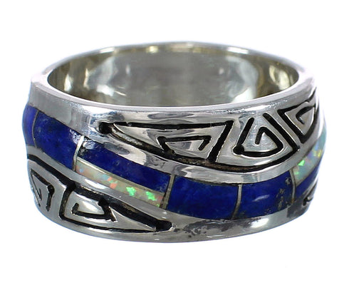 Lapis And Opal Inlay Water Wave Southwest Sterling Silver Ring Size 6-3/4 WX61056