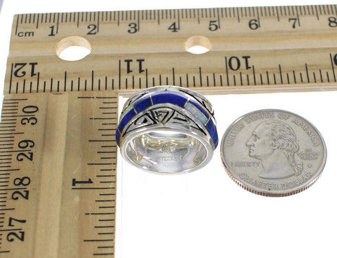 Lapis And Opal Inlay Water Wave Southwestern Sterling Silver Ring Size 6-1/2 WX61055