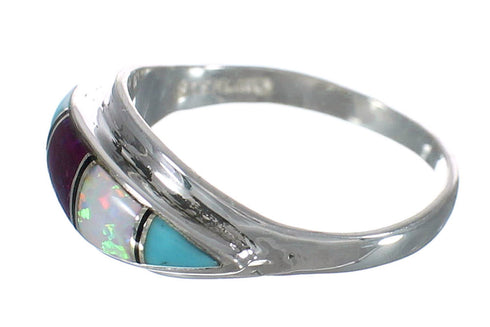 Sterling Silver Multicolor Inlay Ring Size 8-1/2 MX60098