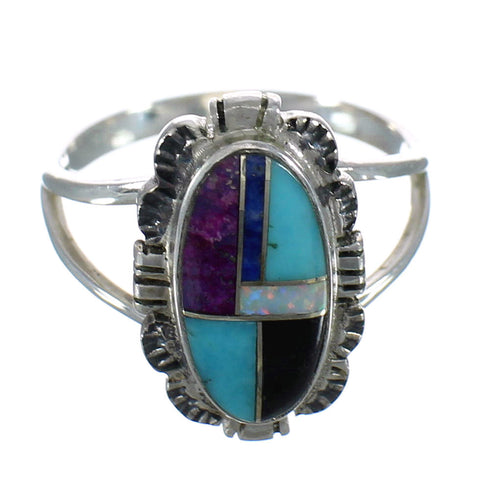 Multicolor Inlay Silver Southwest Jewelry Ring Size 4-3/4 MX60481