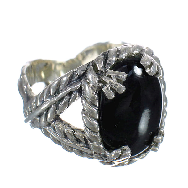 Jet And Genuine Sterling Silver Jewelry Southwestern Ring Size 6-3/4 WX60574