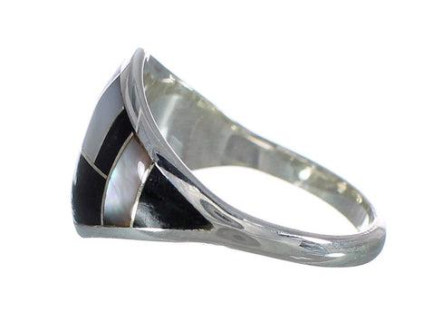 Jet And Mother Of Pearl Sterling Silver Southwest Ring Size 6-3/4 WX60696