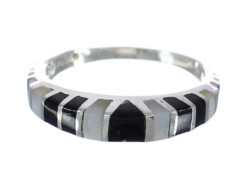Jet And Mother Of Pearl Inlay Silver Southwestern Ring Size 4-3/4 WX60769