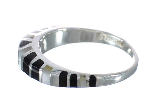 Genuine Sterling Silver Southwestern Jet And Mother Of Pearl Inlay Ring Size 7 WX60792