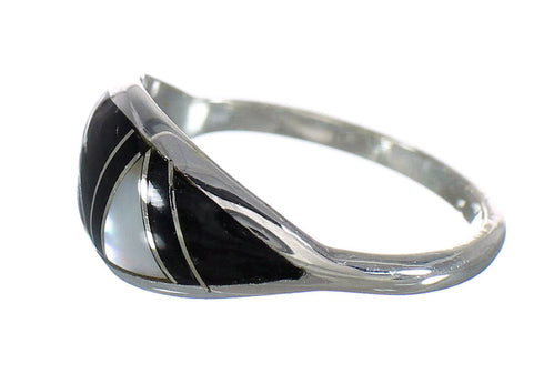 Sterling Silver Jet And Mother Of Pearl Ring Size 8-1/4 FX92453