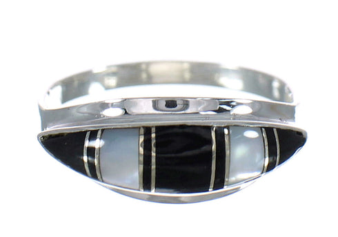 Authentic Sterling Silver Mother Of Pearl And Jet Ring Size 7-3/4 RX92505
