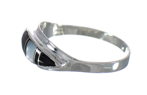 Jet Mother Of Pearl Sterling Silver Ring Size 6 RX92485