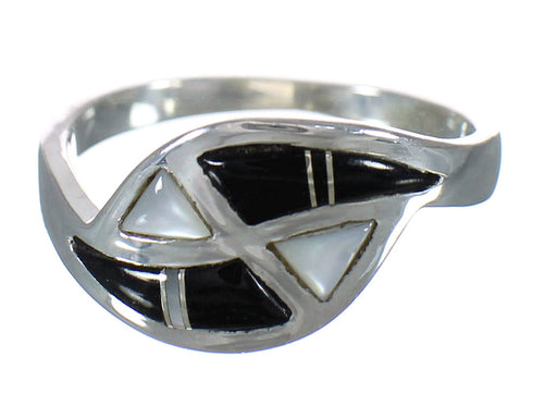 Jet And Mother Of Pearl Sterling Silver Ring Size 4-3/4 FX92464