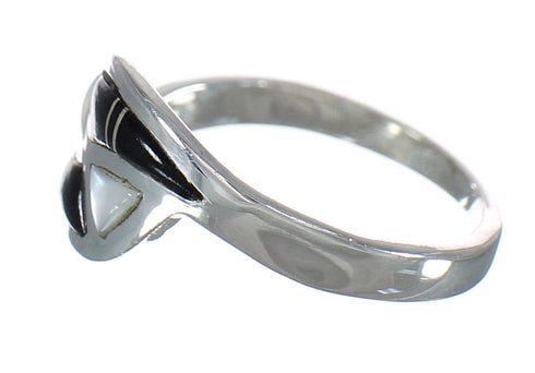 Genuine Sterling Silver Jet And Mother Of Pearl Inlay Ring Size 6 FX92479