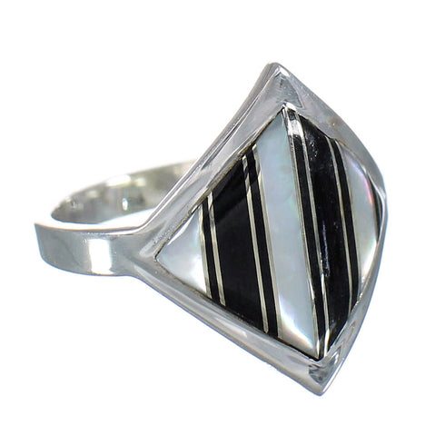 Mother Of Pearl Jet Genuine Sterling Silver Jewelry Ring Size 8-3/4 RX92561