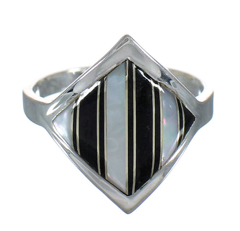Southwest Authentic Sterling Silver Jet Mother Of Pearl Ring Size 4-3/4 RX92520