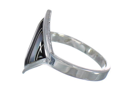 Mother Of Pearl Jet Sterling Silver Jewelry Ring Size 6-3/4 RX92552