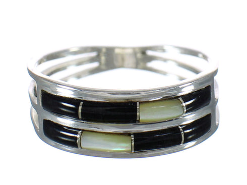 Authentic Sterling Silver Yellow Mother Of Pearl And Jet Ring Size 7 RX92565