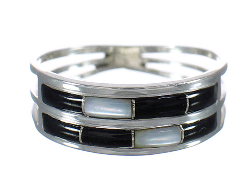 Mother Of Pearl Jet Sterling Silver Southwest Jewelry Ring Size 5 RX92582