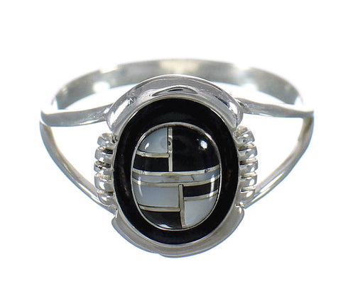 Authentic Sterling Silver Jet And Mother Of Pearl Jewelry Ring Size 6-1/4 FX92525