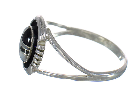 Jet And Mother Of Pearl Sterling Silver Southwest Ring Size 4-1/2 FX92507