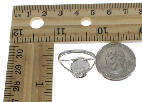 Jet And Mother Of Pearl Sterling Silver Ring Size 7-3/4 FX92540