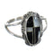 Jet And Mother Of Pearl Sterling Silver Ring Size 5-3/4 FX92590