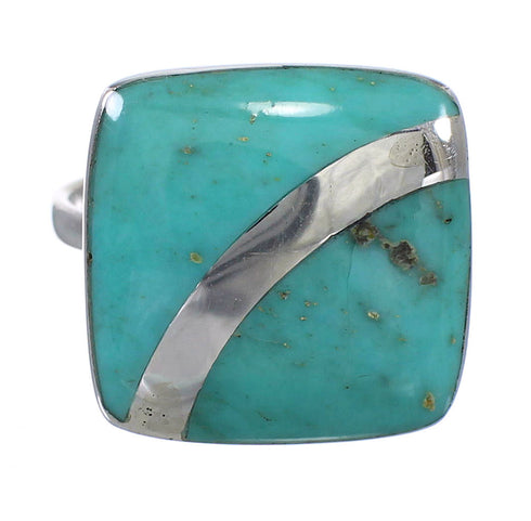 Turquoise Southwestern Sterling Silver Ring Size 8 AX79564