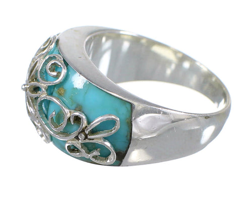Southwest Turquoise Inlay Silver Ring Size 5-3/4 AX79630