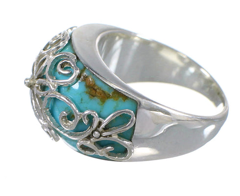 Southwestern Turquoise Inlay Authentic Sterling Silver Ring Size 6 AX79638