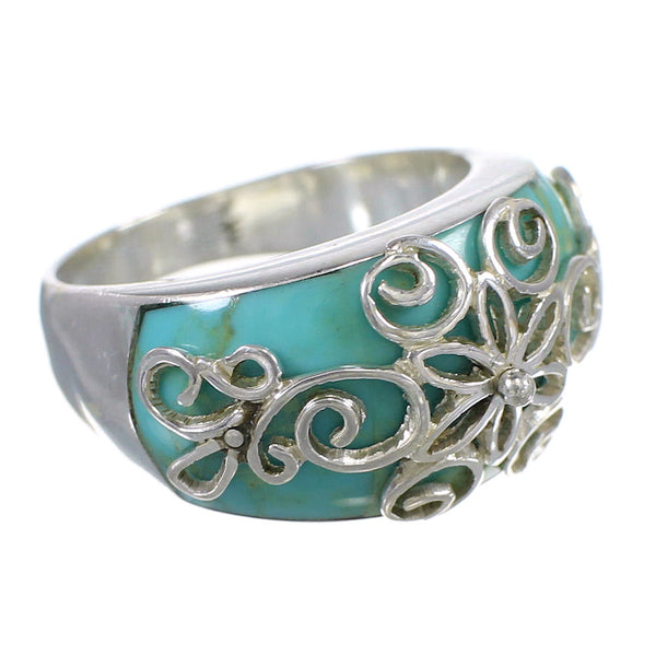 Genuine Sterling Silver Turquoise Inlay Southwestern Jewelry Ring Size 6-1/2 AX79645