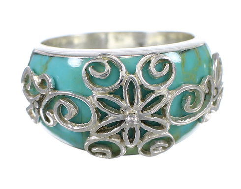 Genuine Sterling Silver Turquoise Inlay Southwestern Jewelry Ring Size 6-1/2 AX79645