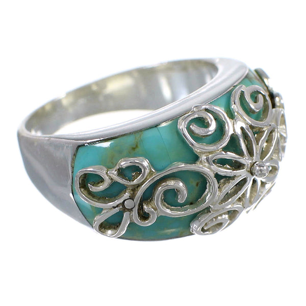 Turquoise Inlay Silver Jewelry Ring Size 7-1/2 X79654