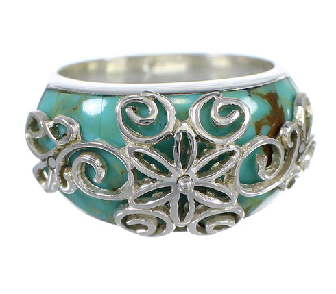Turquoise Inlay Silver Jewelry Ring Size 7-1/2 X79654