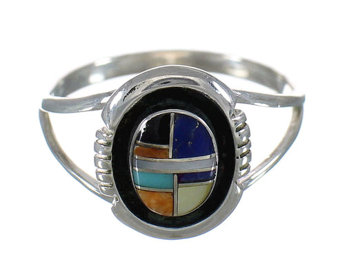 Silver Southwest Multicolor Inlay Ring Size 6 MX60817