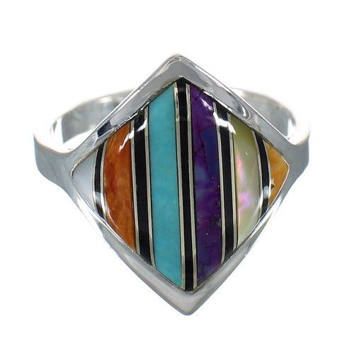Multicolor Inlay Silver Southwest Ring Size 7-3/4 MX60886