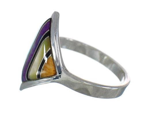 Multicolor Inlay Silver Southwest Ring Size 7-3/4 MX60886