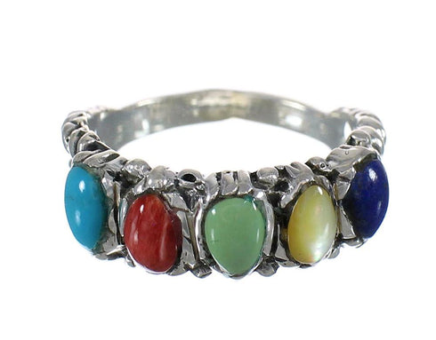 Southwest Genuine Sterling Silver Multicolor Ring Size 7-3/4 MX60924