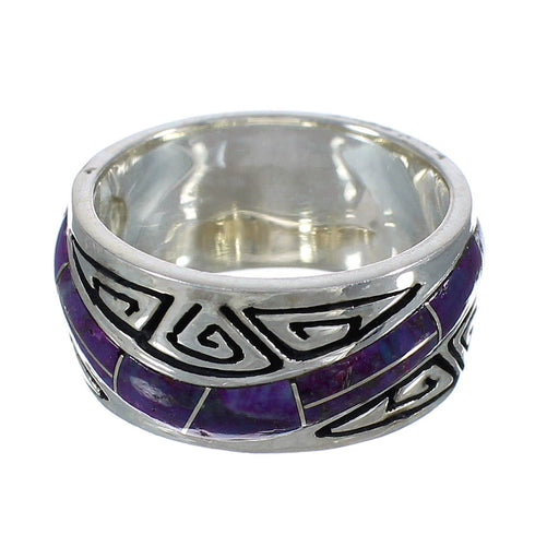 Southwest Genuine Sterling Silver Magenta Turquoise Inlay Water Wave Ring Size 6-3/4 QX74301