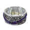 Southwestern Authentic Sterling Silver Magenta Turquoise Inlay Water Wave Ring Size 6-1/2 QX74299