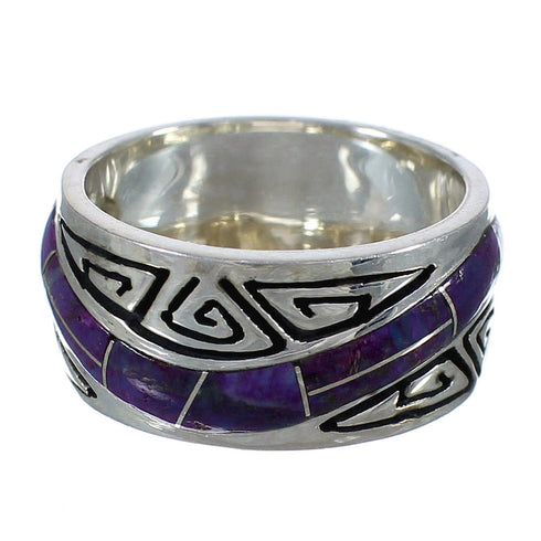 Magenta Turquoise Inlay Water Wave Southwest Sterling Silver Ring Size 7-3/4 QX74307