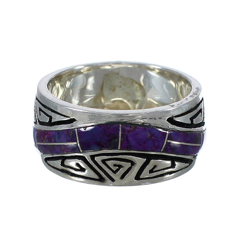 Southwest Sterling Silver Magenta Turquoise Inlay Water Wave Ring Size 5-1/2 QX74292