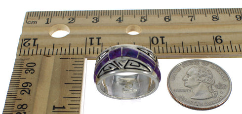 Magenta Turquoise Inlay Water Wave Southwest Sterling Silver Ring Size 7-3/4 QX74307