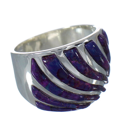Magenta Turquoise Inlay Silver Southwestern Jewelry Ring Size 8 QX74457