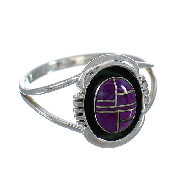 Southwestern Genuine Sterling Silver Magenta Turquoise Inlay Ring Size 6-1/2 QX74360