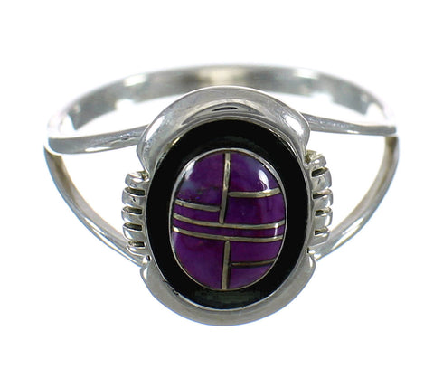Southwestern Authentic Sterling Silver Magenta Turquoise Inlay Ring Size 5-3/4 QX74351