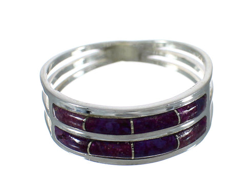 Southwestern Authentic Sterling Silver Magenta Turquoise Inlay Ring Size 5-1/4 QX74388