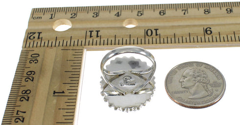 Silver Magenta Turquoise Southwestern Needlepoint Ring Size 7-1/4 QX74242