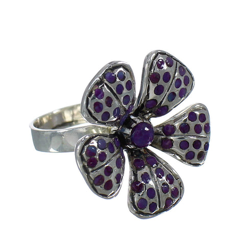 Southwest Sterling Silver Magenta Turquoise Flower Ring