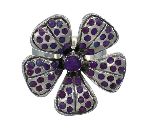Southwest Sterling Silver Magenta Turquoise Flower Ring