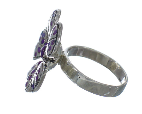 Southwest Sterling Silver Magenta Turquoise Flower Ring