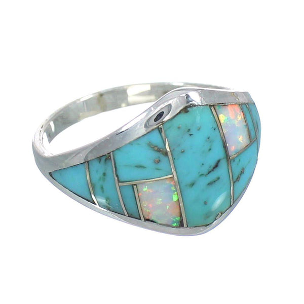 Southwestern Turquoise And Opal Inlay Sterling Silver Ring Size 6-1/4 RX61772