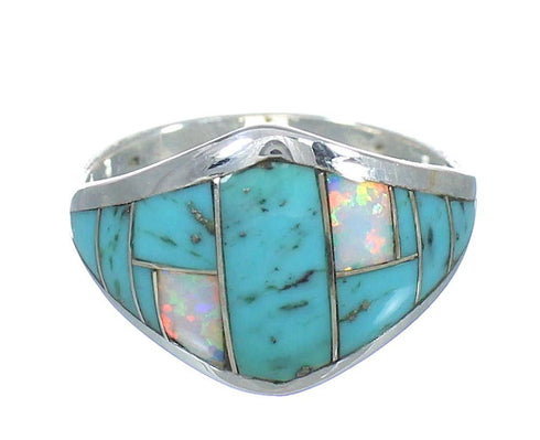 Southwestern Turquoise And Opal Inlay Sterling Silver Ring Size 6-1/4 RX61772