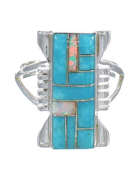 Turquoise Opal Inlay Authentic Sterling Silver Ring Size 6-1/4 RX61855